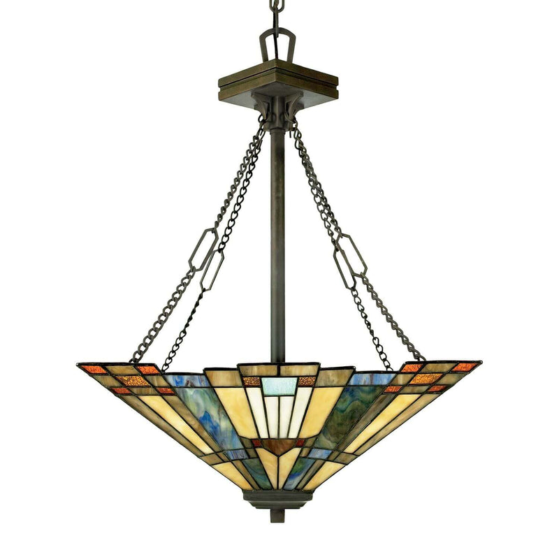 Suspension Inglenook 3 lumières bronze, verre, H 64,8 cm