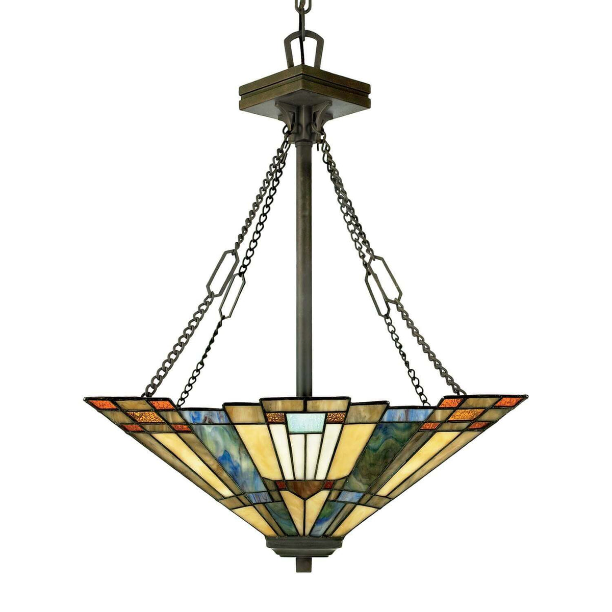 Suspension Inglenook 3 lumières bronze, verre, H 64,8 cm