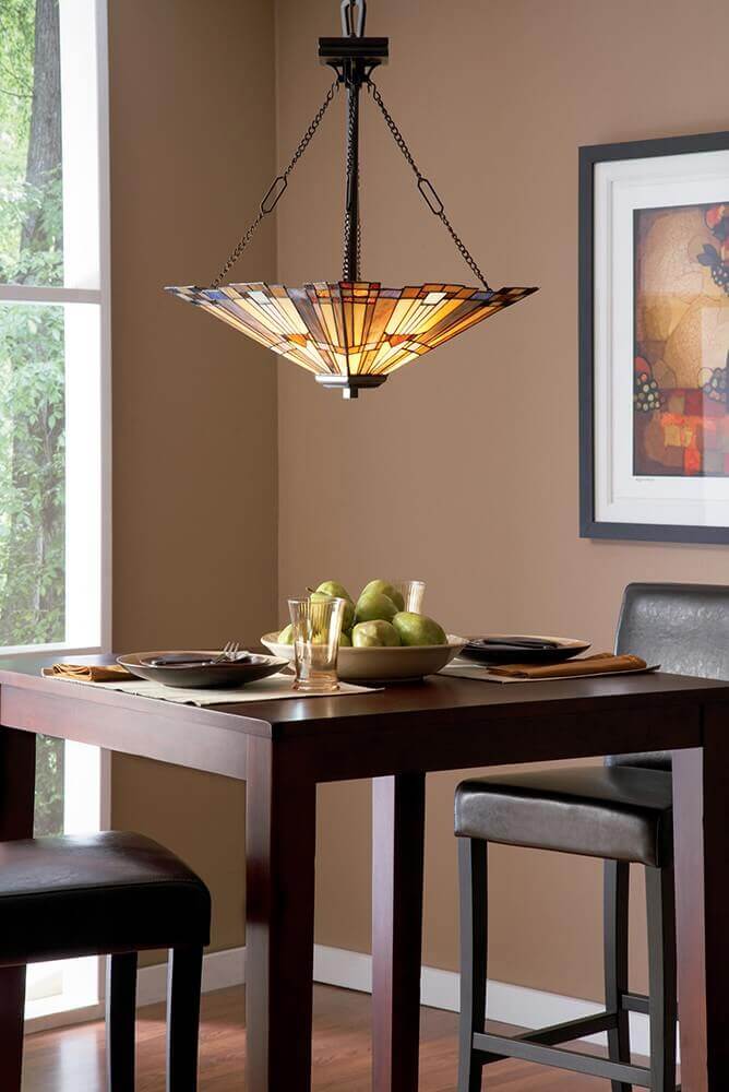 Suspension Inglenook 3 lumières bronze, verre, H 64,8 cm