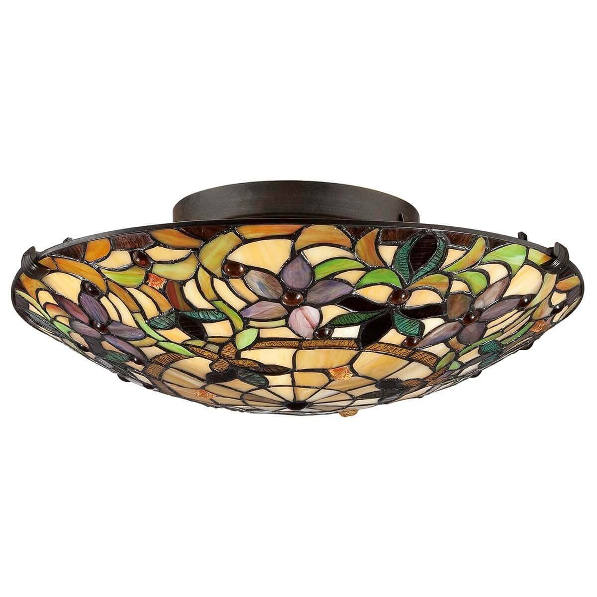 Détail de la monture bronze et des fleurs en verre coloré