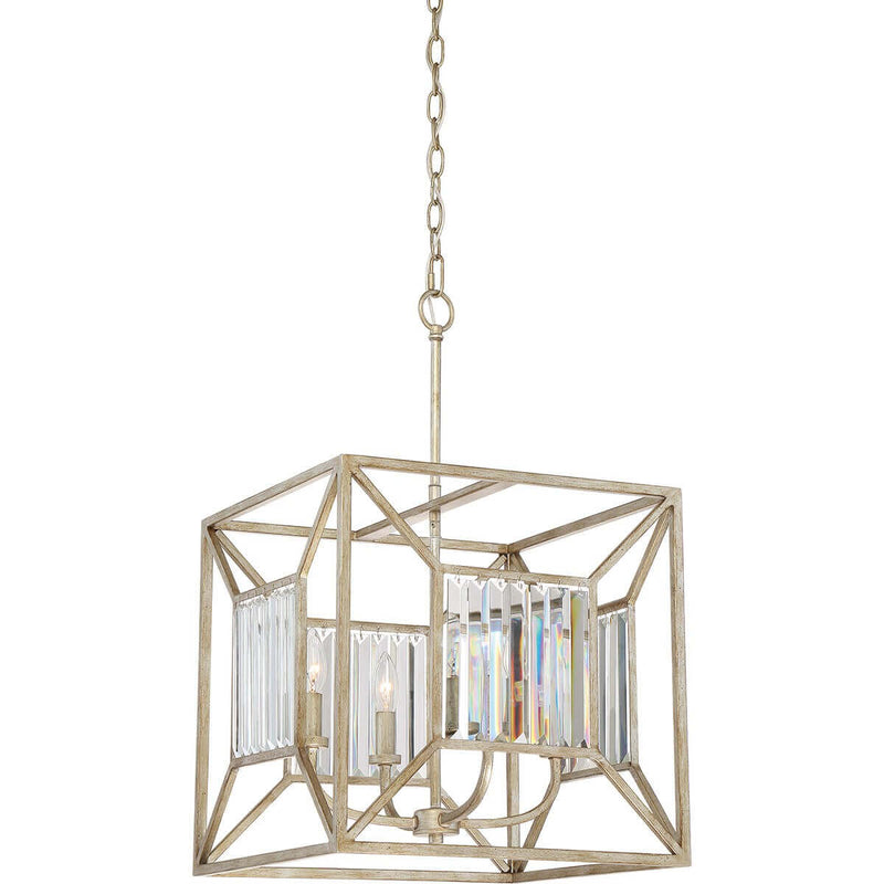 Suspension Lakeside 4 lumières dorée vieillie, cristal