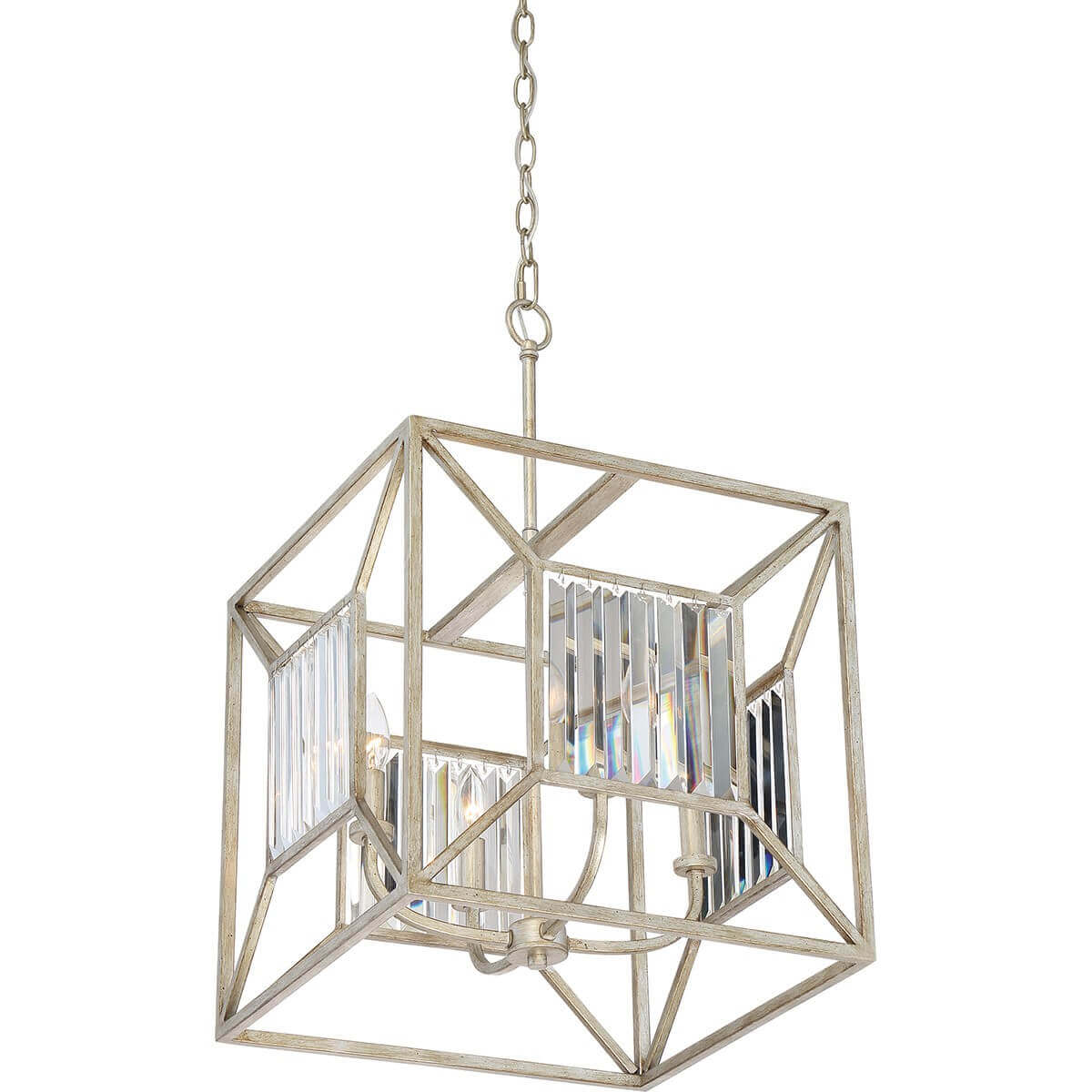 Suspension Lakeside 4 lumières dorée vieillie, cristal