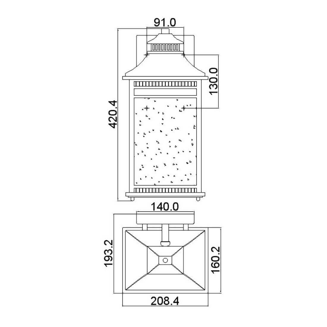 Schéma technique coté : hauteur, largeur et profondeur de l'applique