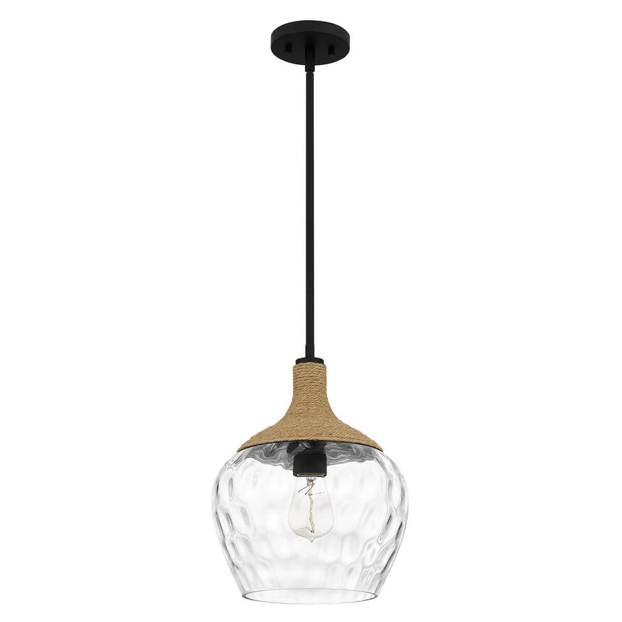 Suspension Royer noire et bois, verre