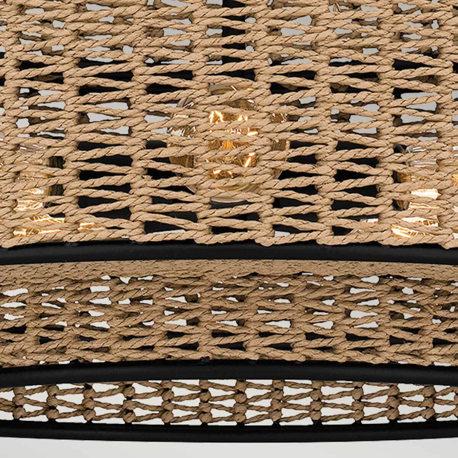 Suspension Teton 5 lumières noire mat et bois, corde