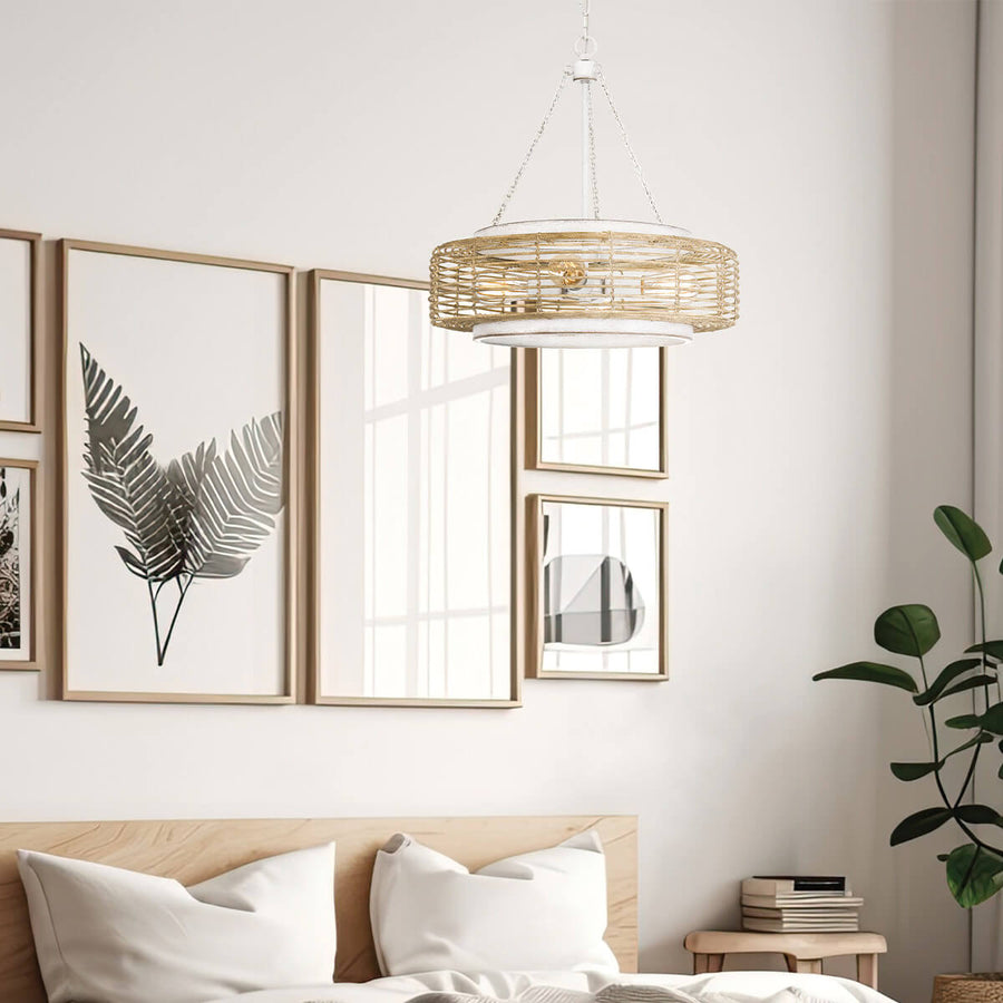 Suspension Waylon 4 lumières blanche et bois, verre