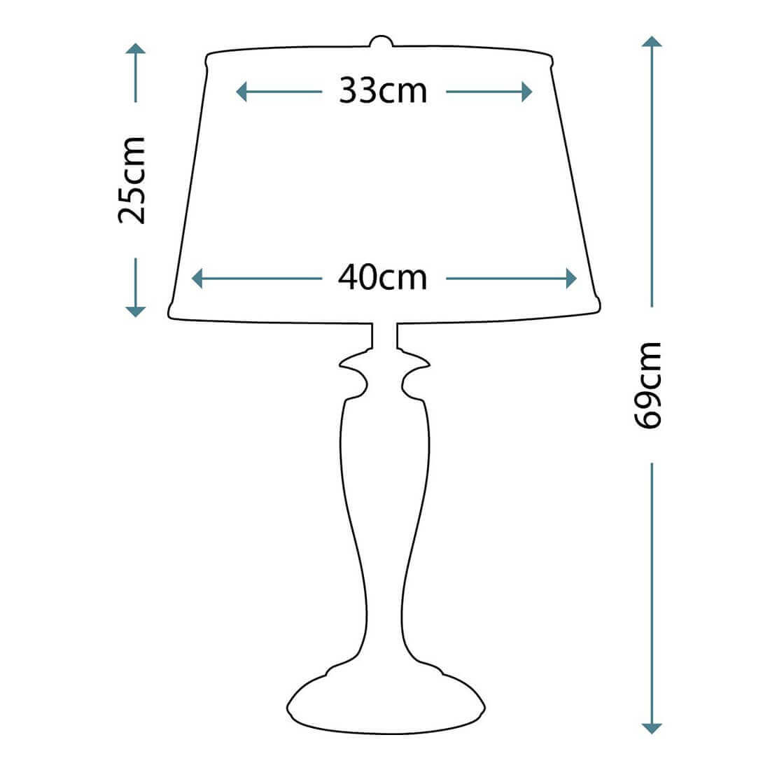 Schéma coté indiquant 69 cm de hauteur et 40 cm de diamètre d'abat-jour