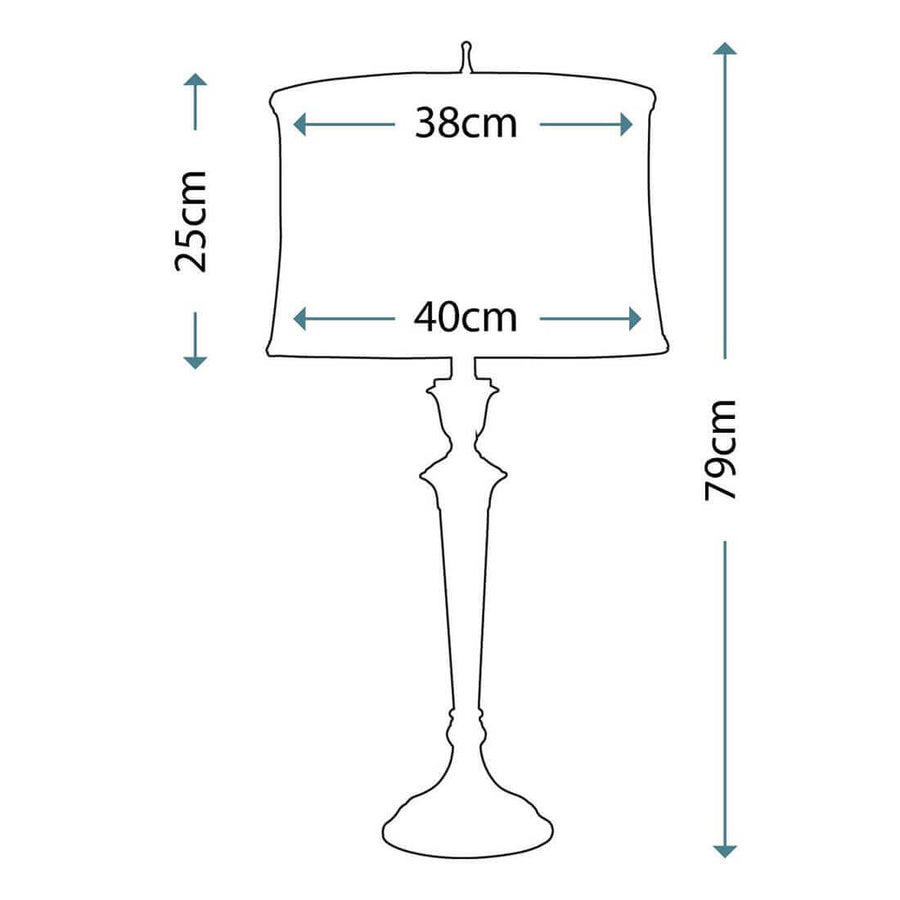 Schéma coté de la lampe indiquant hauteur totale 79 cm et dimensions de l'abat-jour.