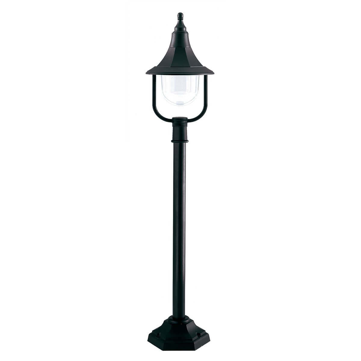 Lampadaire extérieur noir entier vu de face sur fond blanc