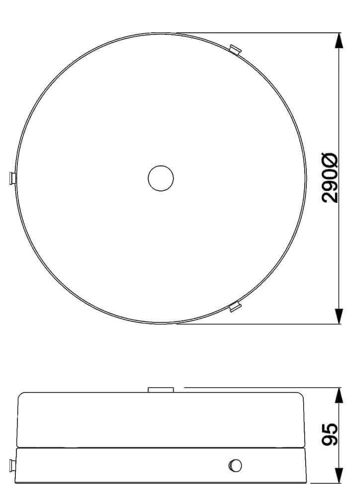 Schéma technique coté du plafonnier avec diamètre et hauteur