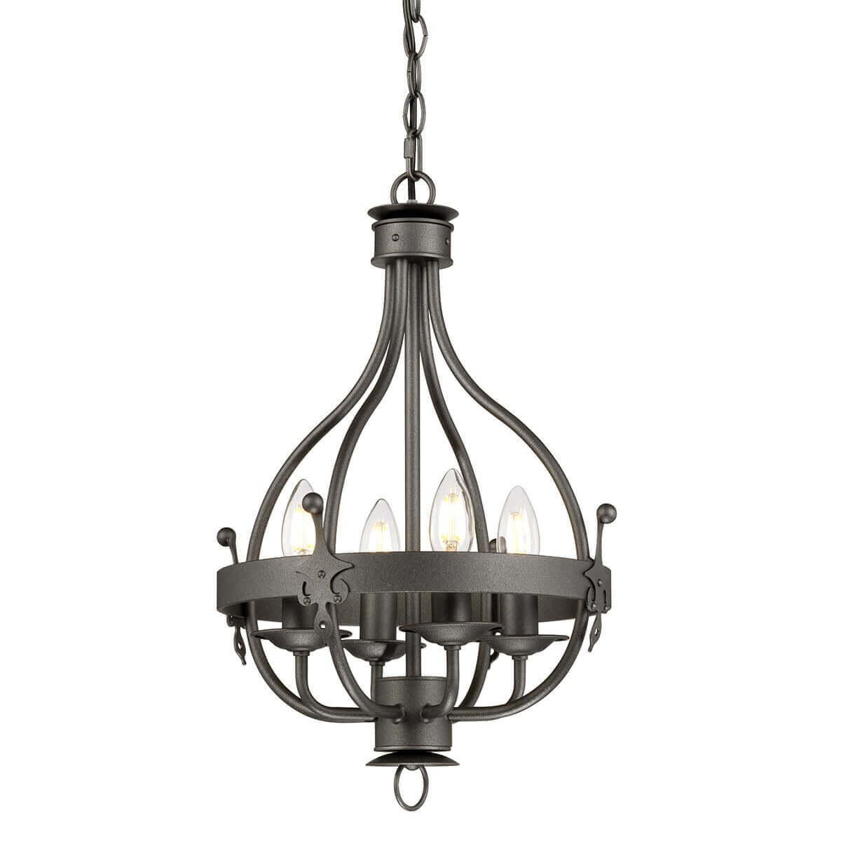 Lustre quatre lumières anthracite présenté de face sur fond blanc