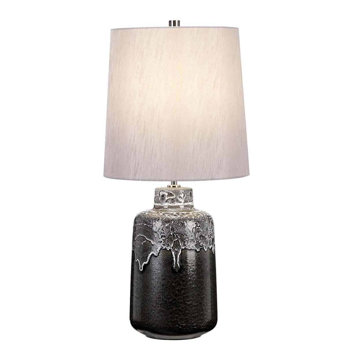 Lampe à poser vue de face, abat-jour blanc et base céramique émaillée anthracite