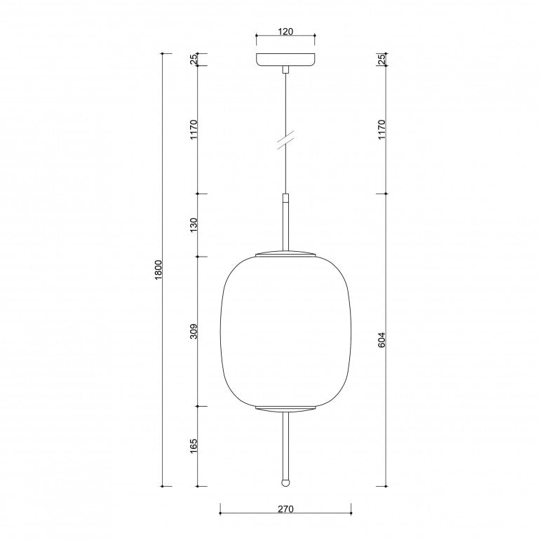 Schéma technique coté : hauteur totale, largeur et hauteur du diffuseur.