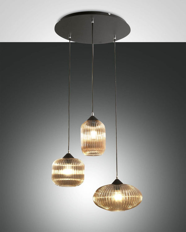 Suspension Nordal 3 lumières noire et ambrée