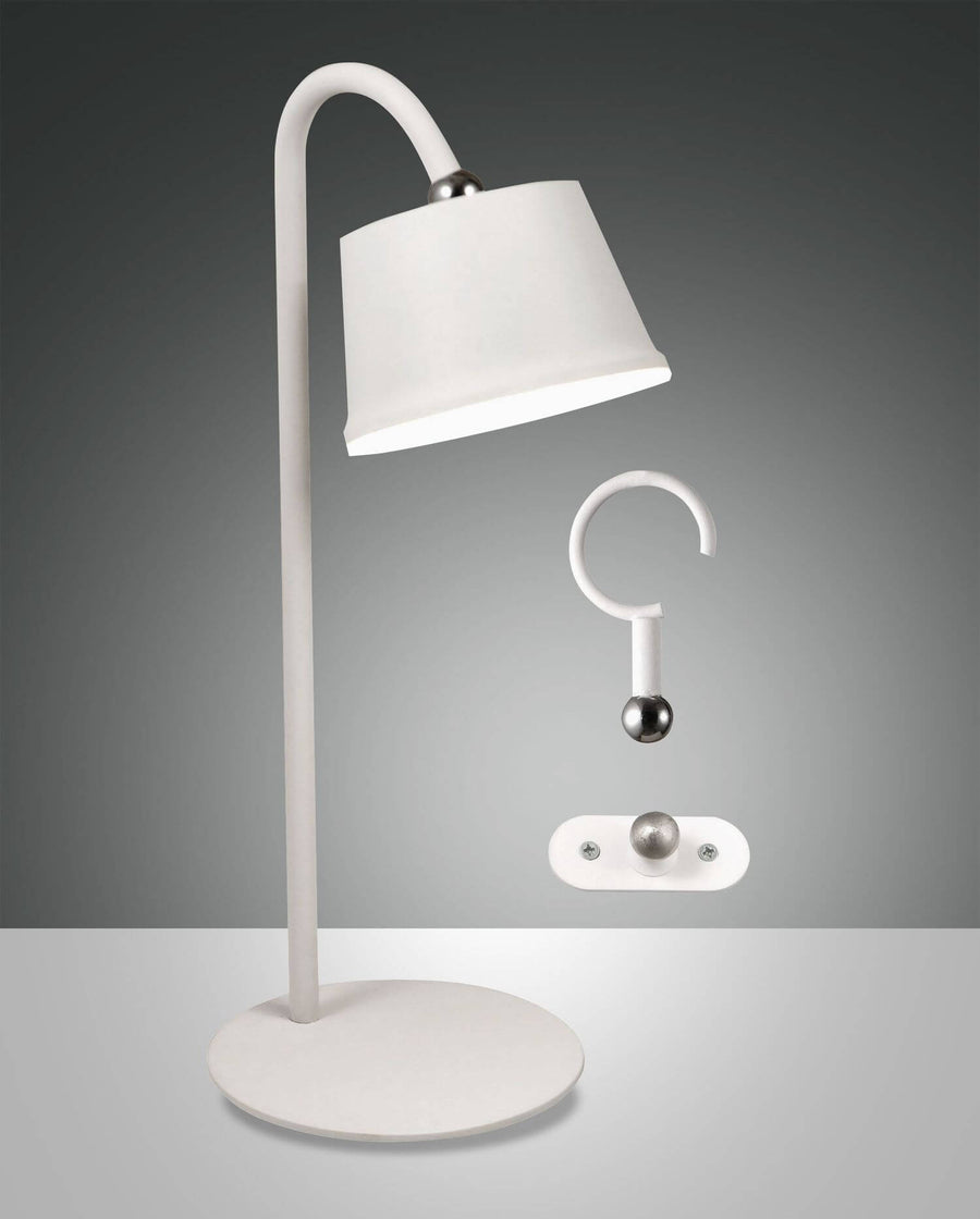Lampe blanche sur pied, crochet de suspension et fixation murale en accessoires