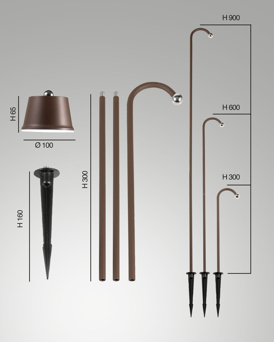Schéma coté du projecteur détaillant hauteurs 300, 600 et 900 mm et diamètre.