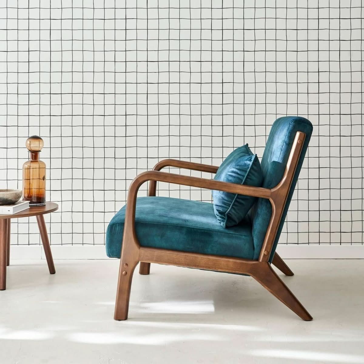 Fauteuil Velours Bleu Scandinave | Knit - Designix Fauteuil