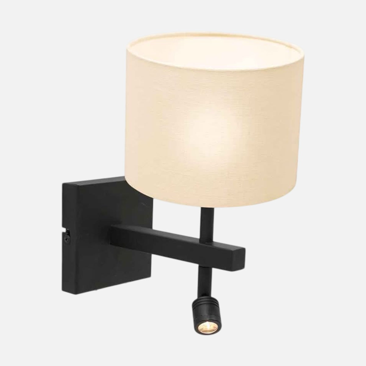 Applique murale double éclairage noire, abat-jour lin et liseuse LED orientable