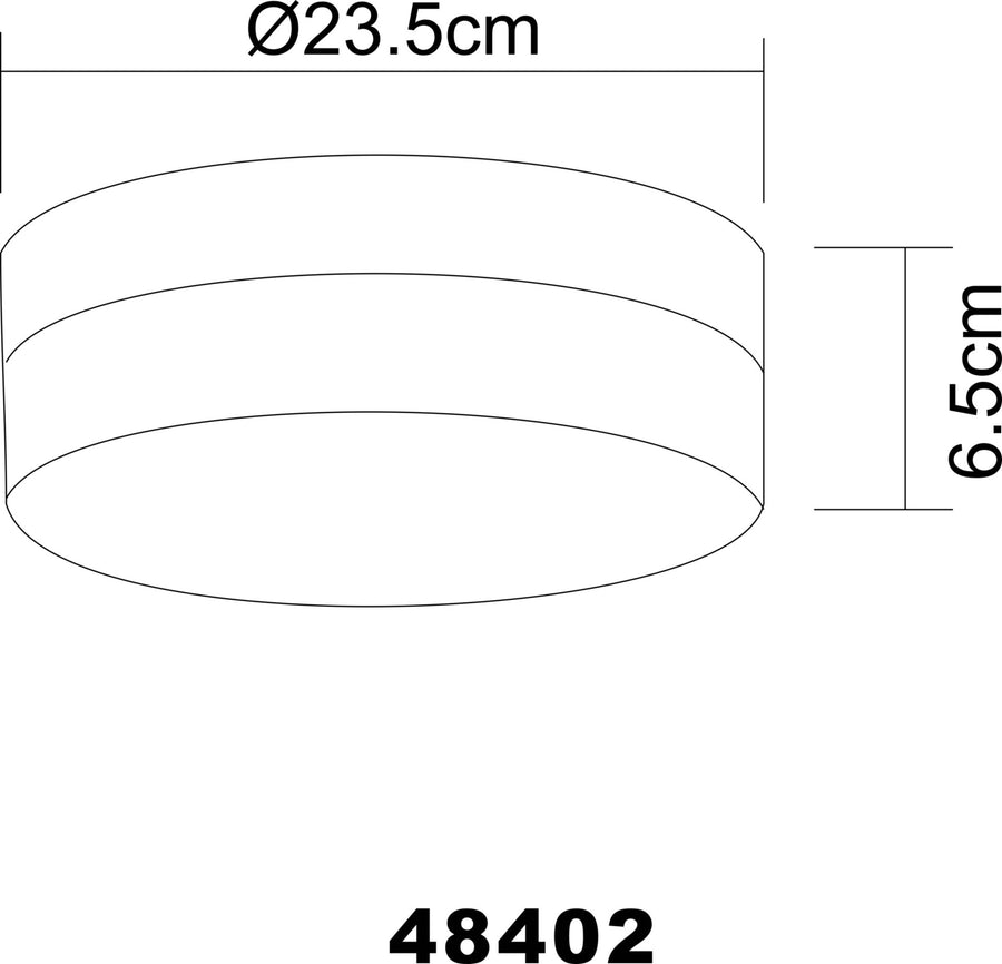 Dessin technique du luminaire avec diamètre 23,5 cm, hauteur 6,5 cm et numéro 48402