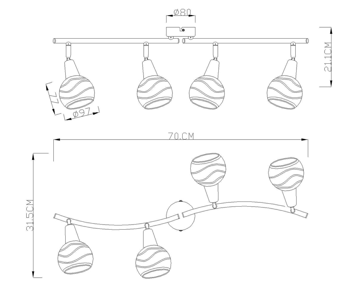 Schéma de dimensions indiquant 70 cm de large, 31,5 cm de haut et 21,1 cm.