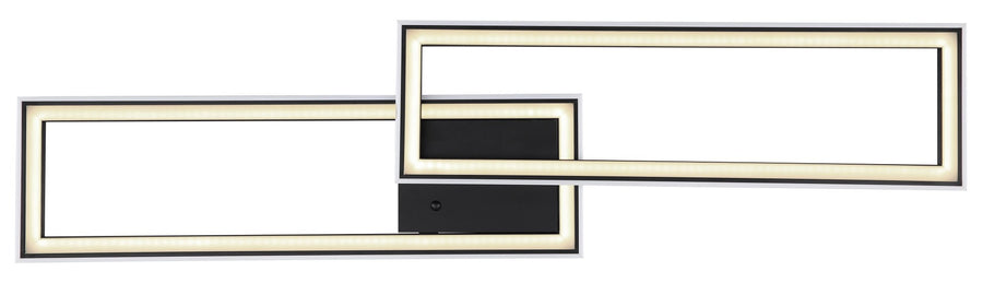 Vue de face du plafonnier, deux rectangles noirs imbriqués en lumière blanc chaud