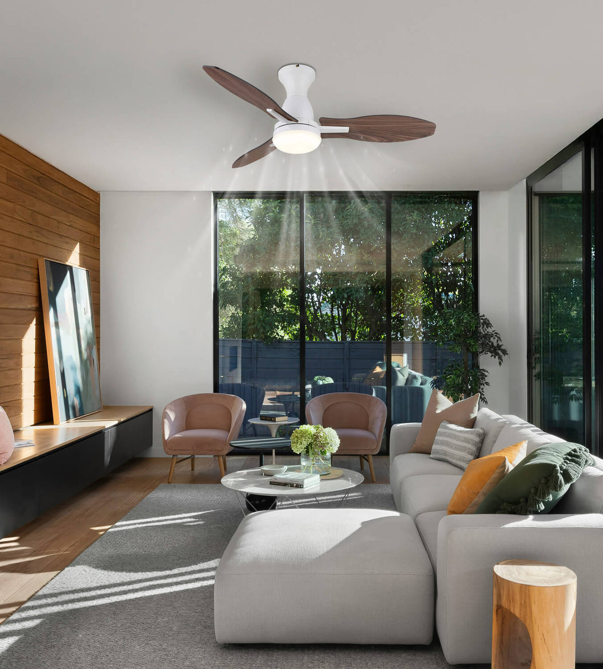 Ventilateur de plafond lumineux Gale blanc mat