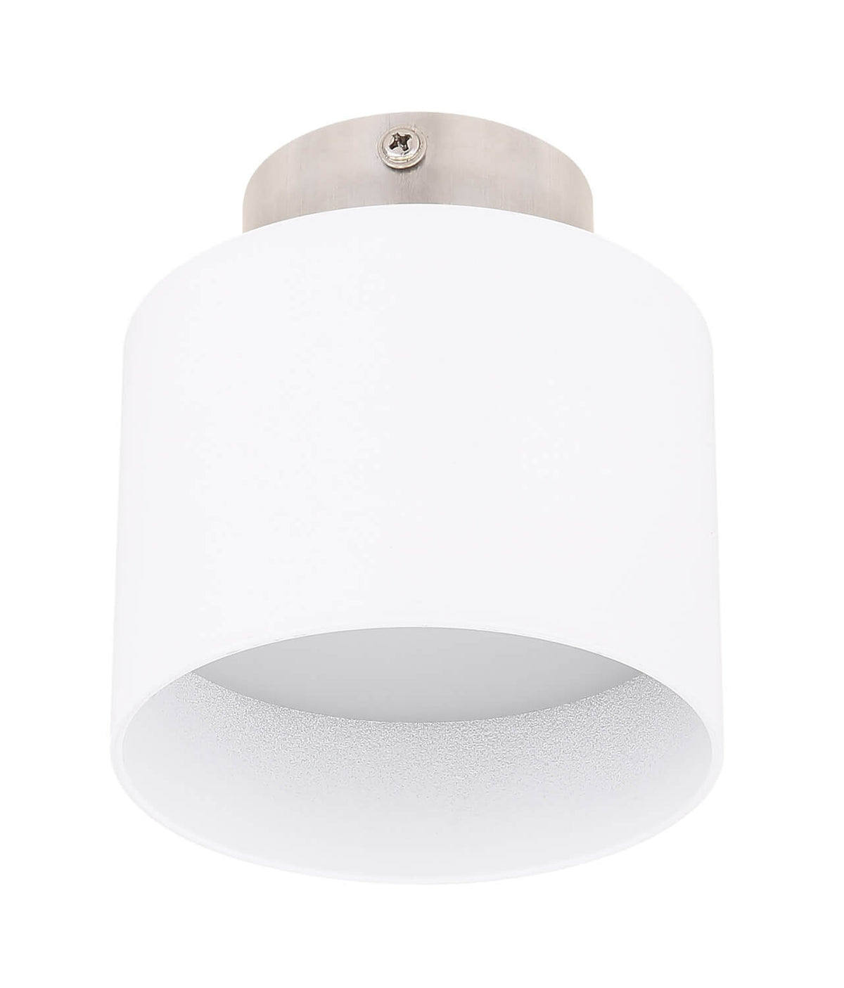 Vue de dessous du plafonnier, montrant l'intérieur blanc et la lumière allumée.