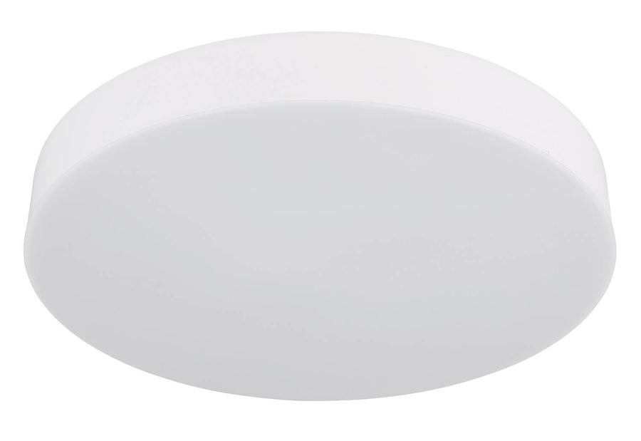 Vue de dessous du diffuseur blanc opalin éteint, cerclage blanc satiné