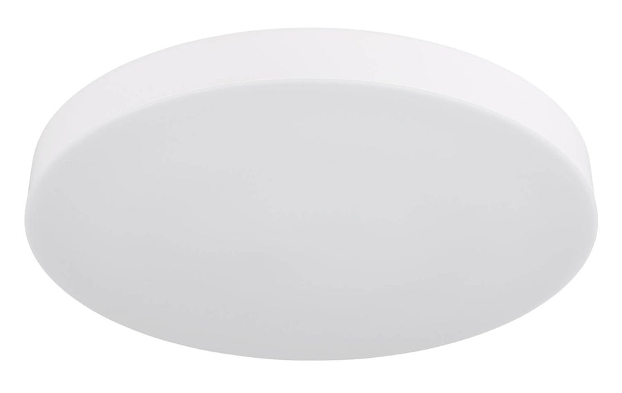 Vue rapprochée du luminaire éteint, collerette et diffuseur blanc mat