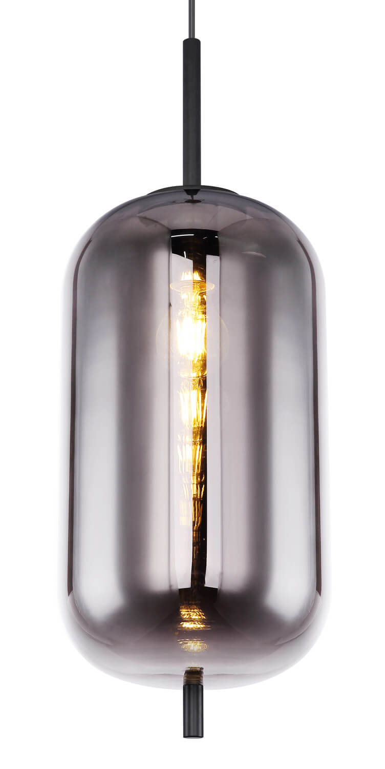 Détail rapproché du verre fumé et de l'ampoule à filament allumée