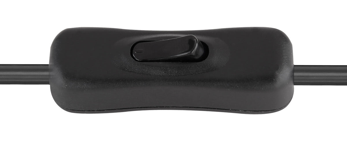 Détail de l'interrupteur noir et du câble d'alimentation de la lampe.