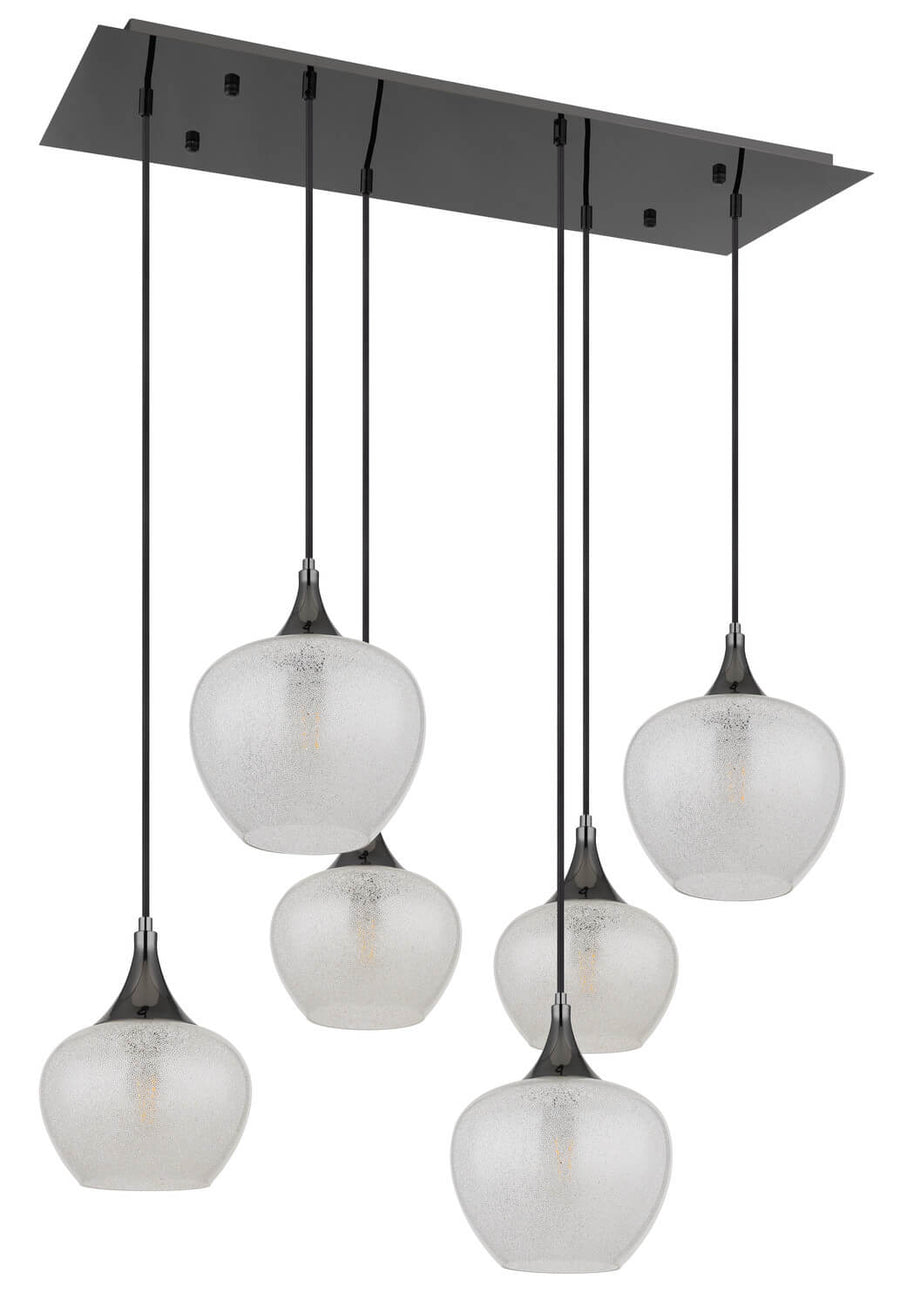 Suspension complète à six globes en verre transparent texturé et structure noire