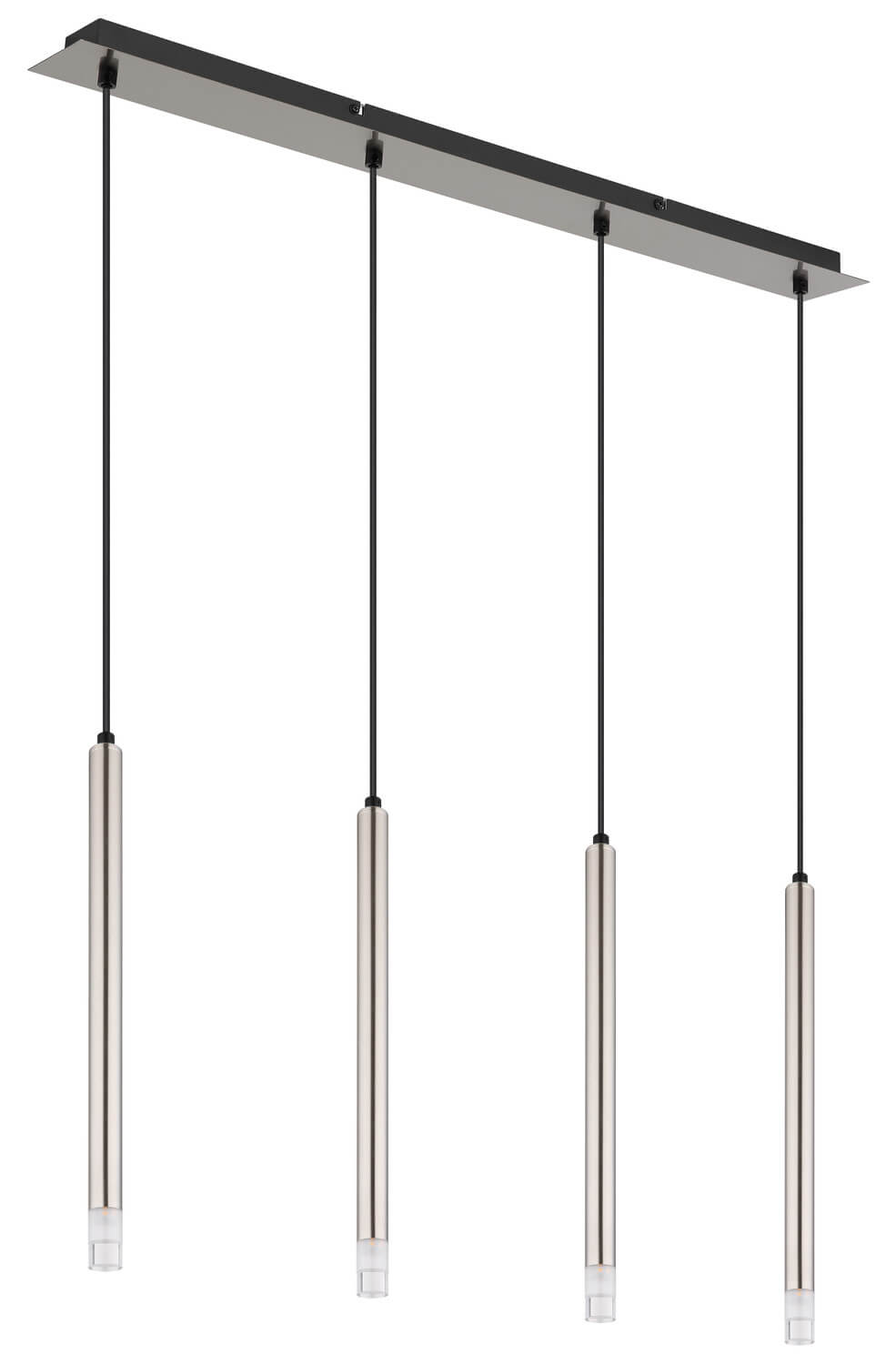 Détail de la finition nickel satiné et des embouts lumineux des quatre tubes verticaux