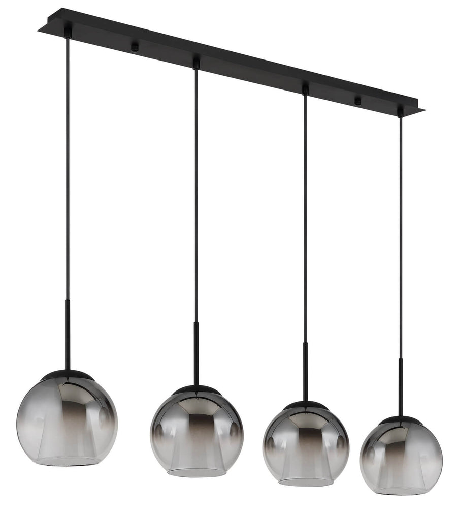 Détail des globes en verre gris éteints et de leur réflexion brillante