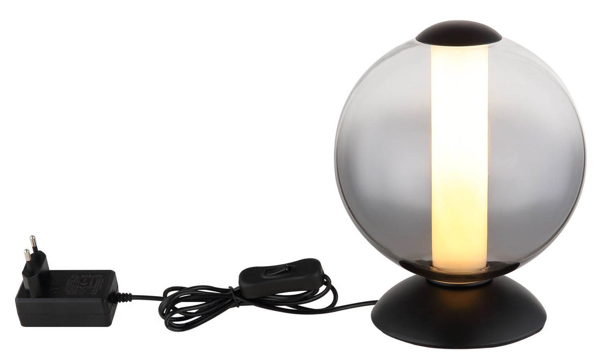 Vue produit avec adaptateur secteur, câble et interrupteur sur variateur, fond blanc