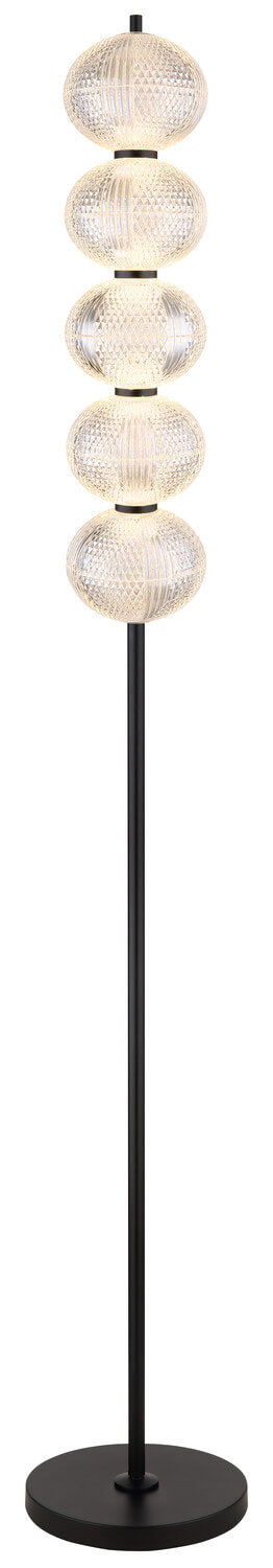 Détail des globes allumés diffusant une lumière chaude le long de la tige