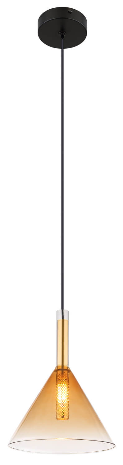 Vue d'ensemble du luminaire suspendu avec câble noir et rosace ronde