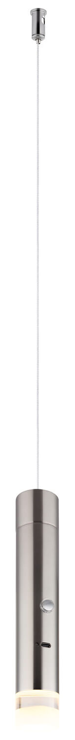 Vue verticale étroite du luminaire montrant le câble fin et le corps tubulaire