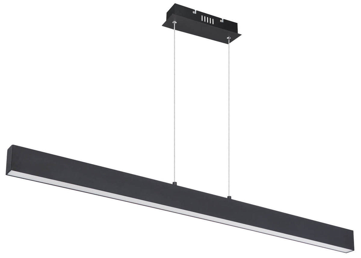 Profil rectangulaire noir vu de près, diffuseur éteint sous le bandeau.