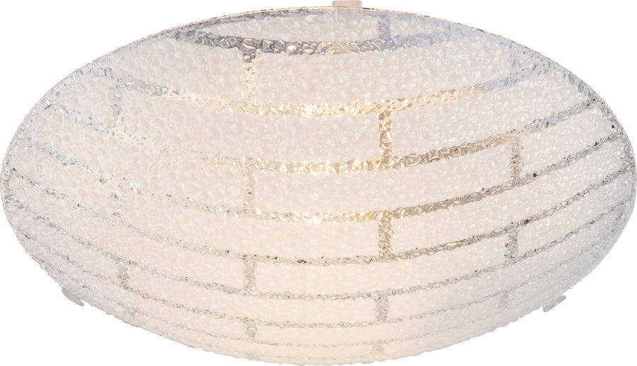Gros plan du plafonnier blanc, texture granuleuse et lignes géométriques en relief