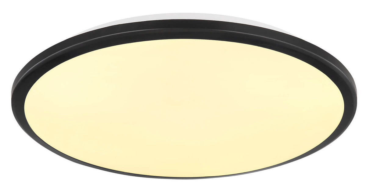 Gros plan sur le cerclage noir satiné et le diffuseur jaune pâle allumé
