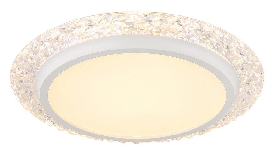 Vue rapprochée du diffuseur lumineux et de l'anneau cristallin du plafonnier