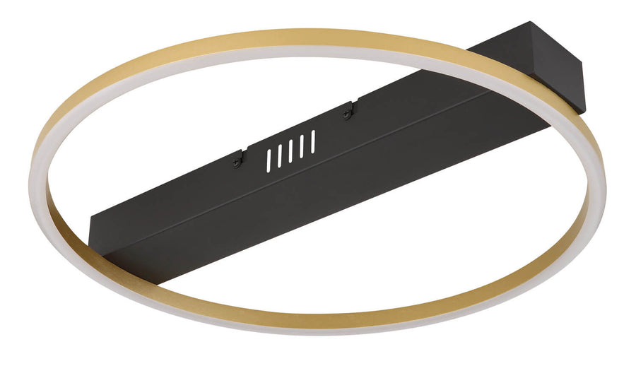 Vue rapprochée de l'anneau doré et du profilé rectangulaire noir de fixation