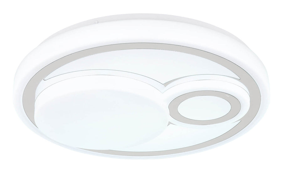Plafonnier allumé en lumière blanche, contour et double cercle nets