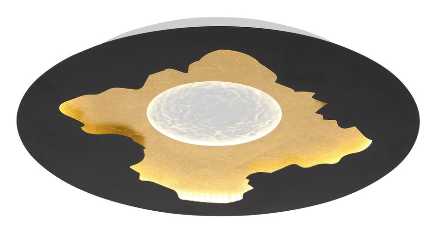 Vue rapprochée du diffuseur central en verre dépoli et de la finition feuille d'or