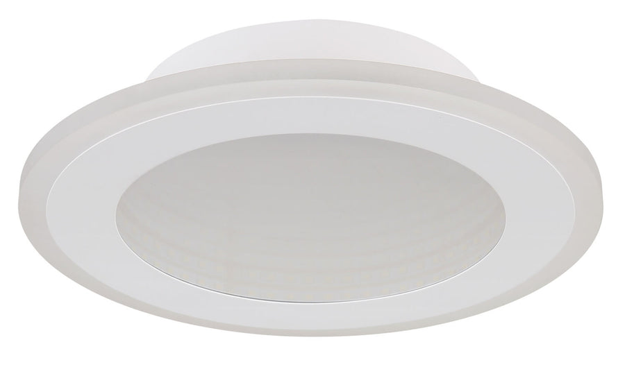 Plafonnier éteint vu de dessous, diffuseur blanc et collerette large