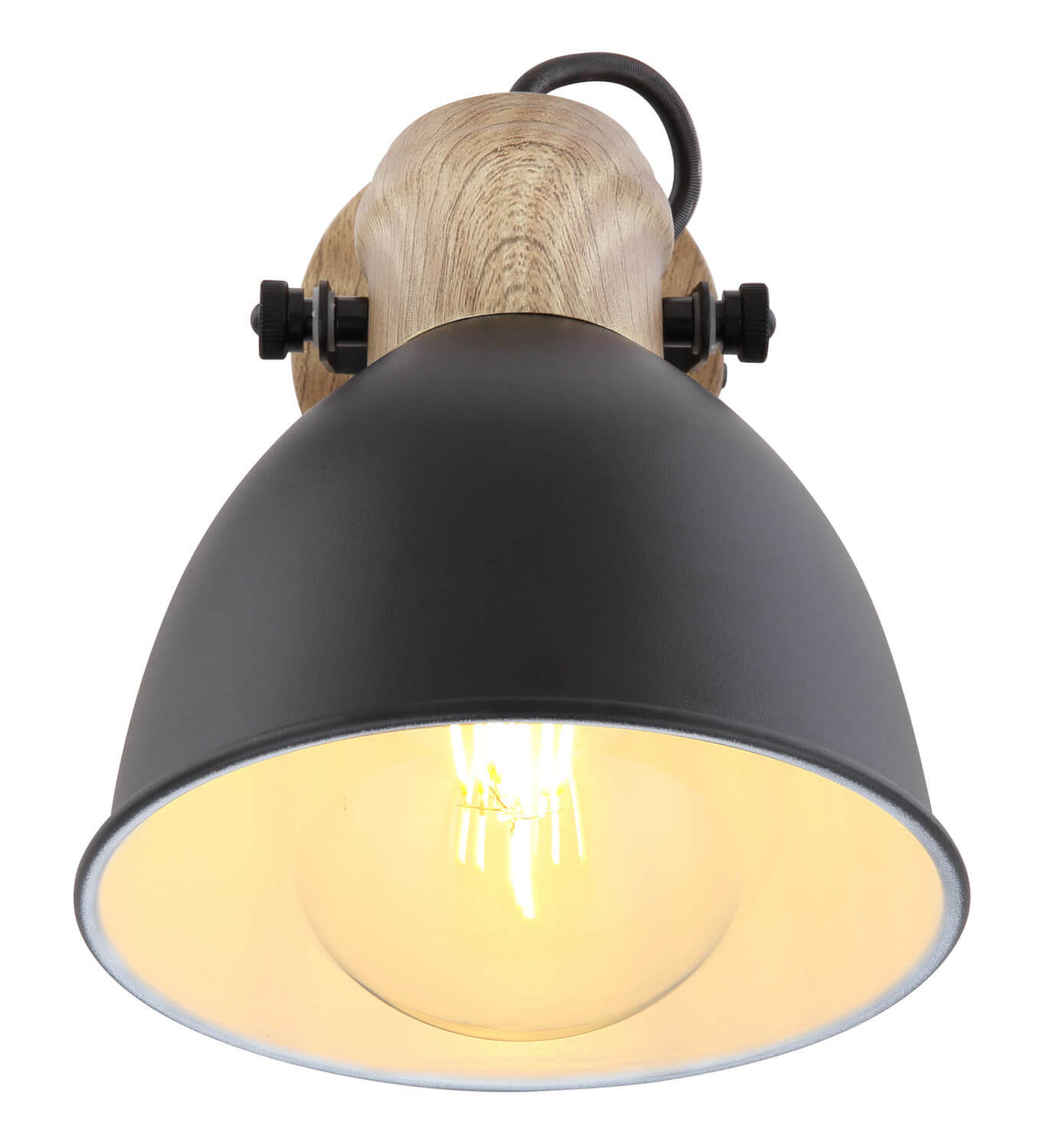 Face avant du luminaire montrant la douille, l'ampoule et le réflecteur doré