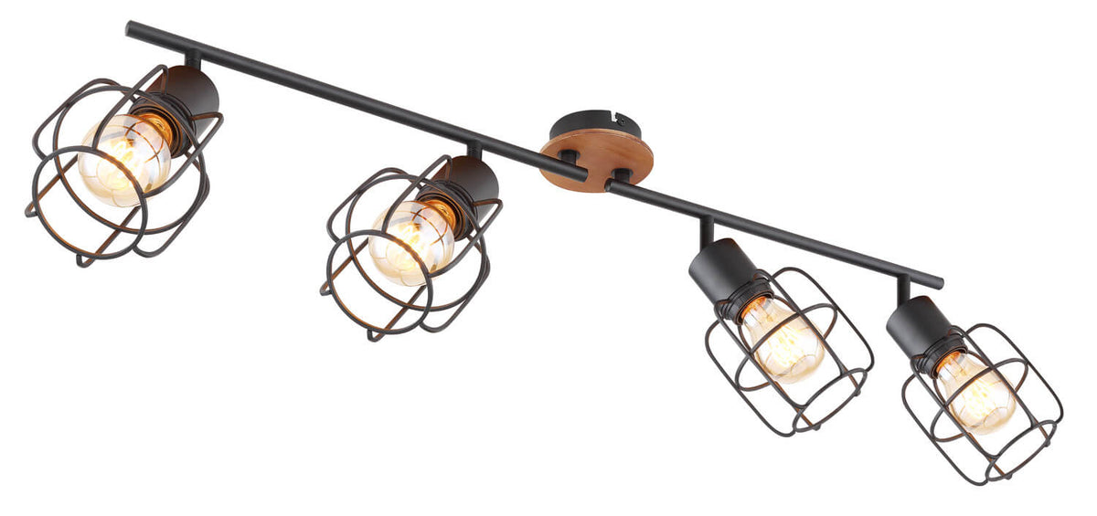 Vue plongeante du luminaire plafond noir avec quatre spots cages
