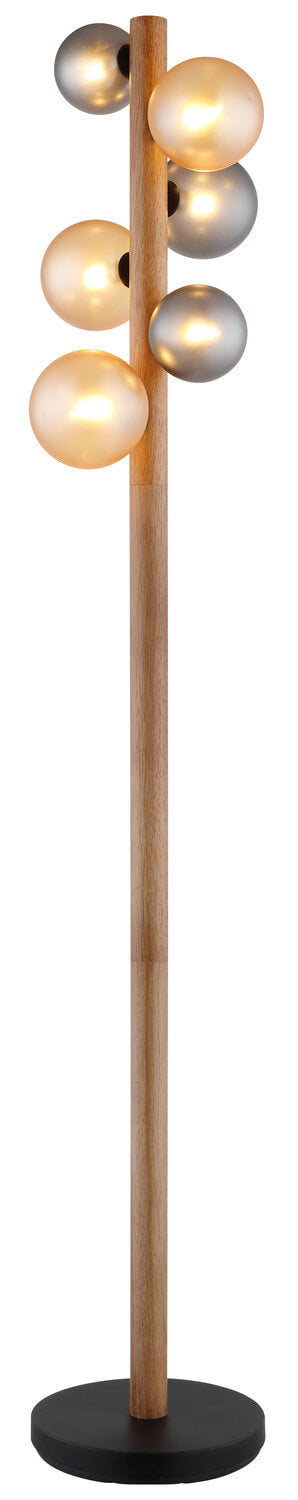 Silhouette entière du lampadaire sur fond crème, mât en bois et base noire ronde