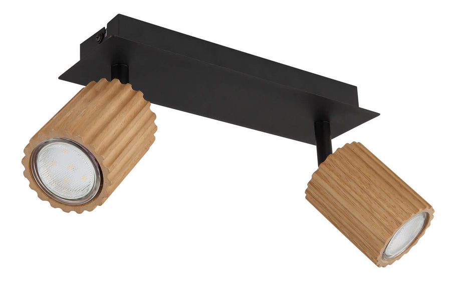 Détail de la douille et du verre de protection des projecteurs orientables en bois